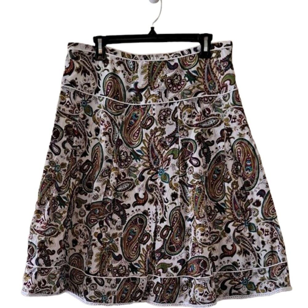 Pappagallo Women's Multicolored Cotton Pleated Corded Floral Skirt - Size M